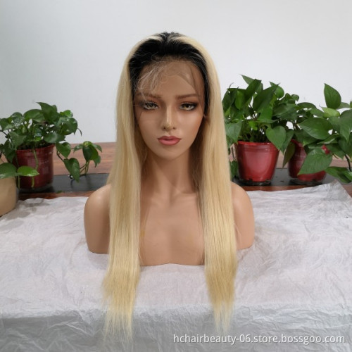 Dark Root Ombre T1B/#613  Lace Front Wig Brazilian Remy Straight Ombre Blonde Wigs Lace Front Human Hair Wigs Pre Plucked